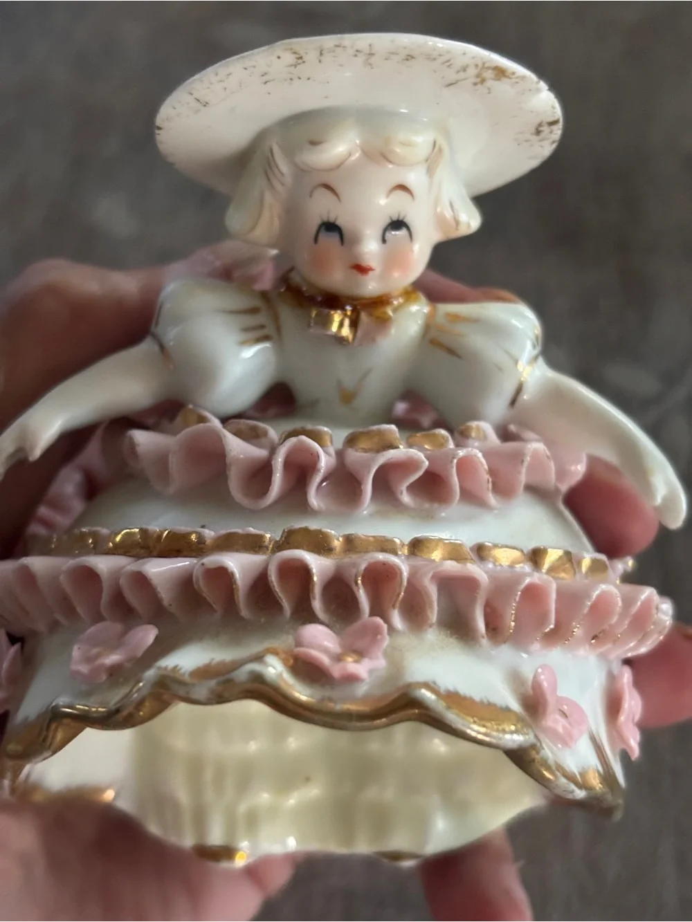 Vintage Porcelain Girl Figurine Set of 2 Bloomer Girl Japan As is